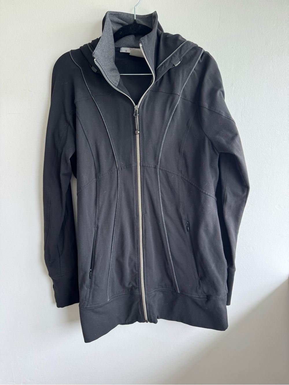 Athleta Black Hooded Zip Sweatshirt Jacket